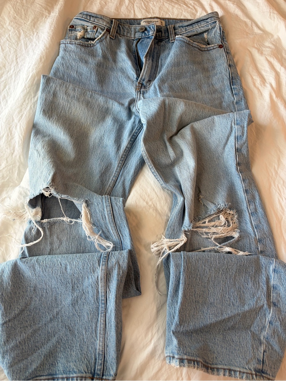 Abercrombie & Fitch Light Blue Distressed Bootcut Jeans